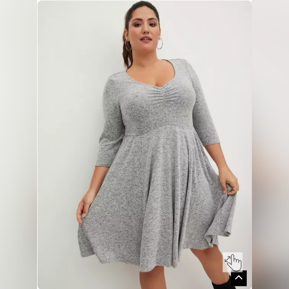 Torrid Gray Knit Fit & Flare Dress Women’s 1 Plus V-Neck Ruched Waist Cozzy Fall